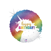 Glitter Unicorn Birthday 18" Holo Foil Balloon