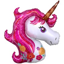 Large Unicorn Head Foil Balloon Hot Pink