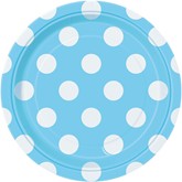 Unique Party 7" Light Powder Blue Dots Round Paper Plates 8pk