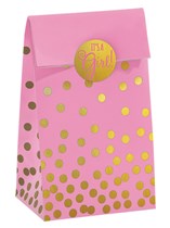 It's a Girl Pink Foil Stamped Paper Bags & Stickers 20pk