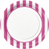 Pink Stripes 9" Round Paper Plates 8pk