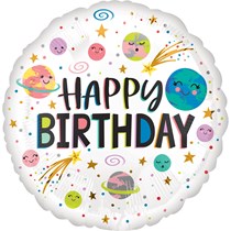Space Planets Stars Happy Birthday 18 Inch Foil Balloon
