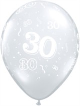 Diamond Clear 30th Birthday Latex 11" Balloons - 50pk