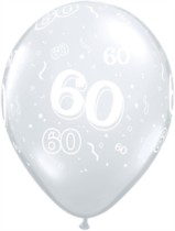 11" 60th Birthday Diamond Clear Balloons - 50pk