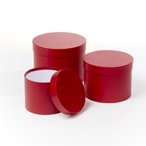 Red Round Lined Hat Boxes - Set of 3