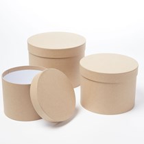 Natural Round Lined Hat Boxes - Set of 3