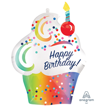 Happy Birthday Rainbow Cupcake SuperShape 27" Foil Balloon