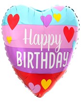 Happy Birthday Rainbow Hearts 18" Heart Foil Balloon