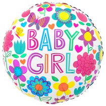 Baby Girl Floral Butterfly 18" Round Foil Balloon