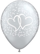 Qualatex 11" Silver Entwined Hearts Latex Balloons 6pk