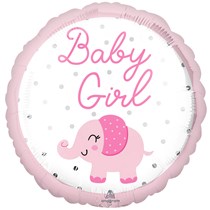 Baby Girl Elephant 18" Round Foil Balloon