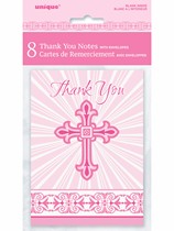 Pink Radiant Cross Thank You Notes & Envelopes 8pk