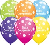Feliz Cumpleanos 11"  Tropical Big Polka Dots Latex Balloons 50pk