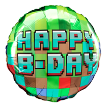 Happy B-Day Pixel Party 18" Round Foil Balloon
