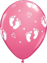 Qualatex 11" Rose Baby Footprints & Hearts Latex Balloons 25pk