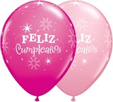 Feliz Cumpleanos 11" Pink & Wild Berry Latex Balloons 50pk