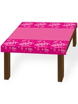 Pink Sparkle Happy Birthday Reusable Plastic Tablecover