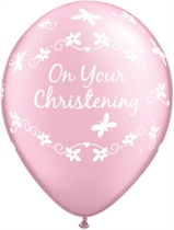 Pink On Your Christening Pearl 11" Latex Balloons 25pk
