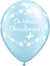 Light Blue On Your Christening Pearl 11" Latex Balloons 25pk