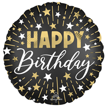 Happy Birthday Black, Gold And Silver 18" Foil Balloon