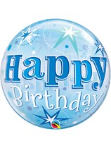 Happy Birthday Blue Sparkle Bubble Balloon 22"