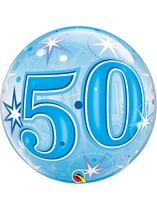 Age 50 Blue Sparkle Bubble Balloon 22"