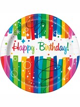Rainbow Ribbons Happy Birthday Paper Plates 8pk
