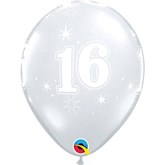 Diamond Clear Age 16 Sparkle Latex Balloons 25pk