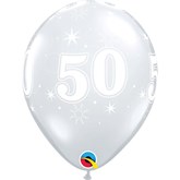 Diamond Clear Age 50 Sparkle Latex Balloons 25pk