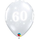 Diamond Clear Age 60 Sparkle 11" Latex Balloons 25pk