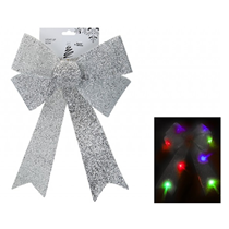 Giant Light Up Silver Tinsel Bow