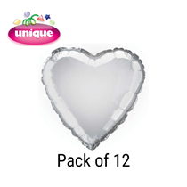 Silver 18" Love Heart Foil Balloons Bulk 12pk