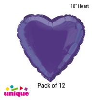 Deep Purple 18" Love Heart Foil Balloons Bulk 12pk