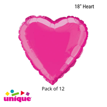 Hot Pink 18" Love Heart Foil Balloons Bulk 12pk