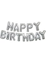 Silver Happy Birthday Foil Balloon Letter Banner 14"