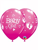 Baby Girl Footprints 11" Latex Balloons 25pk