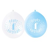 Blue and White 1st Birthday Latex Balloons 10pk