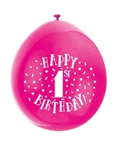 Assorted Colour 1st Birthday Latex Balloons 10pk