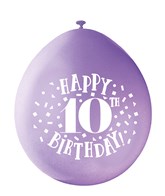 Assorted Colour 10th Birthday Latex Balloons 10pk