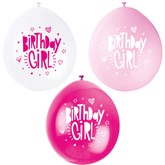  Pink Assortment Birthday Girl Latex Balloons 10pk