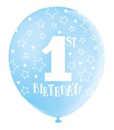 Pearlised Blue 1st Birthday Latex Balloons 5pk