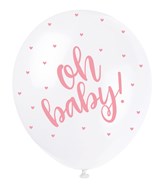 Pearl White 12" Pink Oh Baby Latex Balloons 5pk