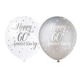 Pearl White and Silver 12" 60th Anniversary Latex 5pk