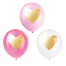 Valentines Gold Heart Printed Latex Balloons 6 Pack
