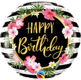 Happy Birthday Hibiscus Stripes 18" Foil Balloon
