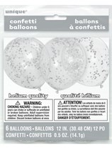 Silver Latex 12" Confetti Balloons 6pk