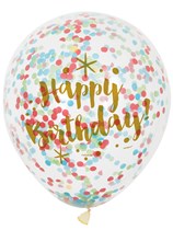 Glitzy Gold Happy Birthday Confetti Latex Balloons 6pk