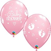 Pink Baby Shower Footprints Latex Balloons 25pk