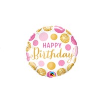 Mini Happy Birthday Pink & Gold Dots 9" Foil Balloon
