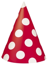 8 Decorative Dots Ruby Red Party Hats